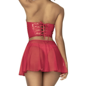 Ensemble lingerie Deux Pièces "Wet Look" Rouge - MAL2741RED